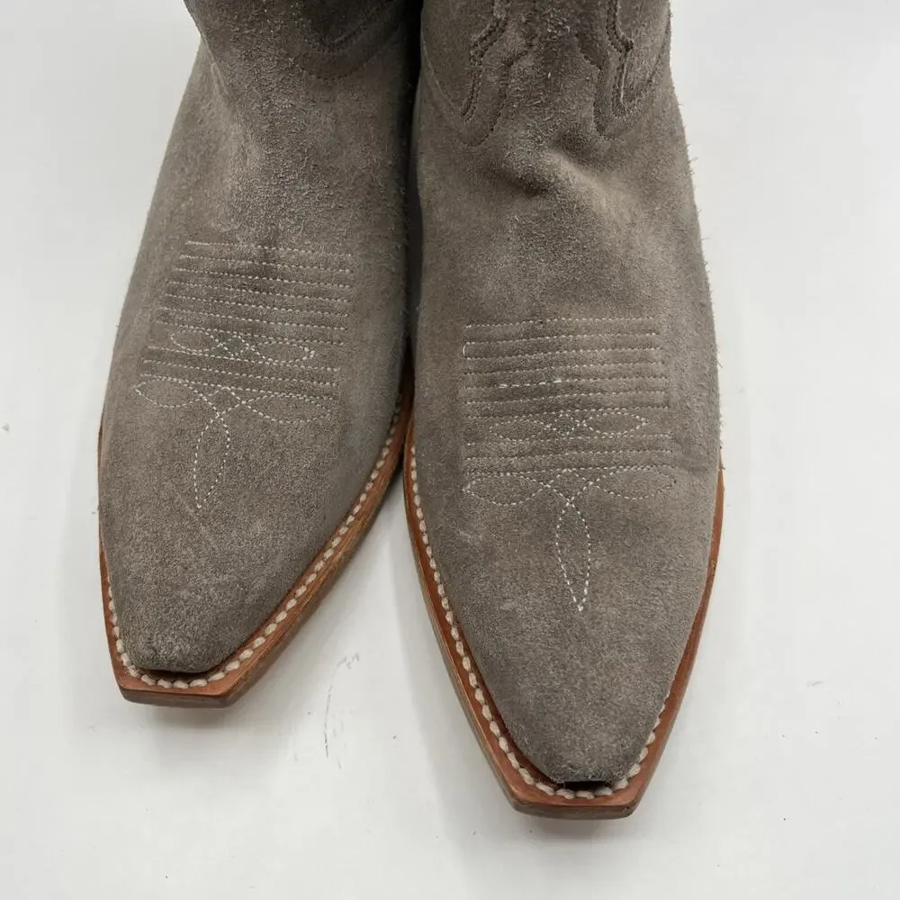 Tony Lama Ash Gray Suede Leather Western Boots women's Sz 9 B Narrow square toe